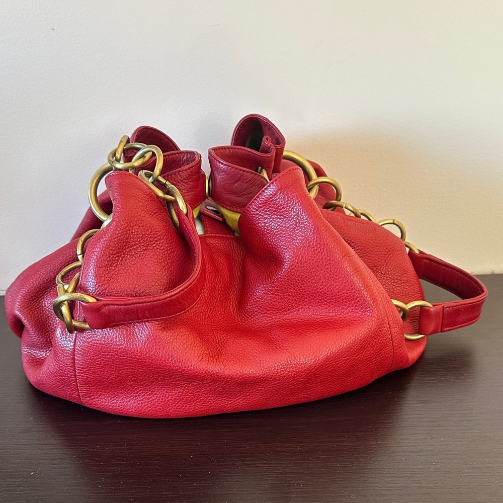 LUPO Red Leather Shoulder Bag Chain Handle